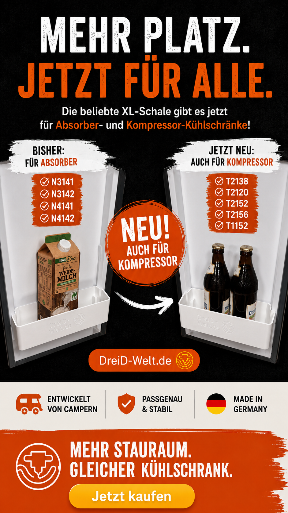 XL-Schale Türfach für Thetford Kühlschrank *verschiedene Modelle*