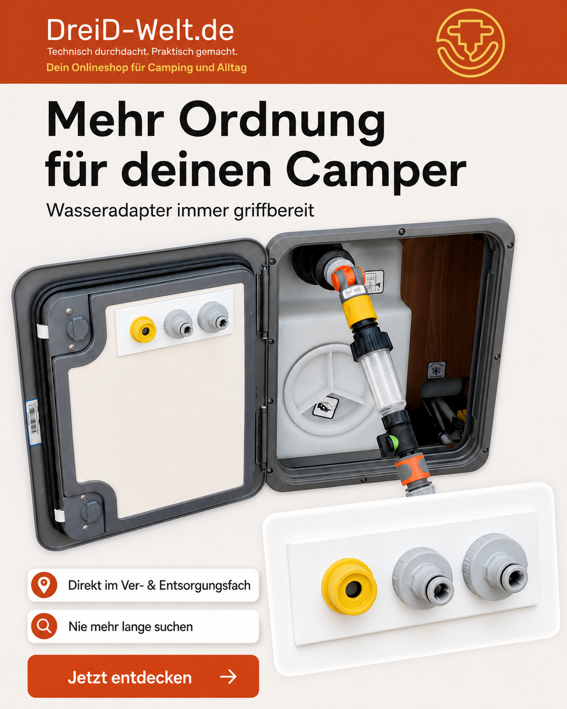 Halter für 3 Wasserhahn-Adapter (1/2", 3/4", 1")