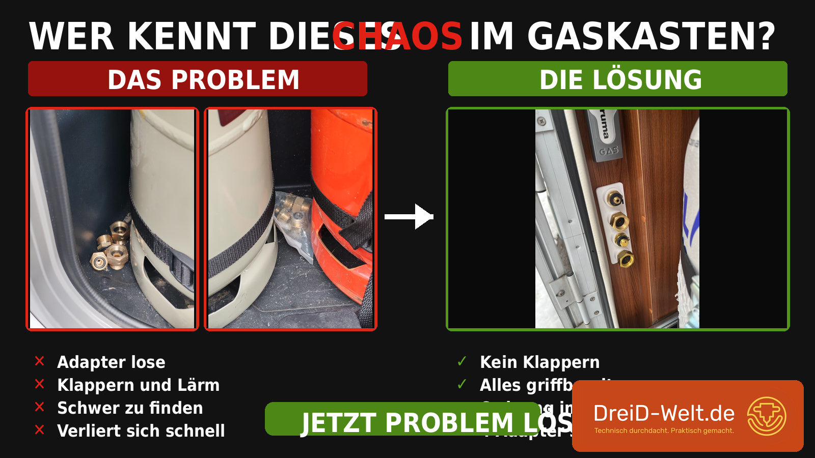 Halter für 4x D-Gasflaschen-Adapter (Set)
